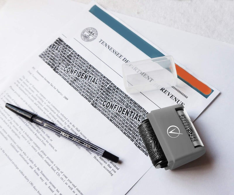 Vantamo Identity Theft Protection Roller Stamp for Hiding Sensitive Information, Wide Confidential Stamp with 6 Ink Refill, Security Stamp Roller for Identity Theft Prevention, Classy Gray - Image 2